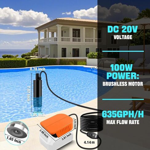 Cordless Water Transfer Pump Compatible for Dewalt 20V Battery, Portable Submersible Pump for Pool, Garden, Pond, Fish Tank, Camping (Battery Not Included) in Kuwait