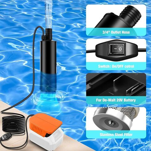 Cordless Water Transfer Pump Compatible for Dewalt 20V Battery, Portable Submersible Pump for Pool, Garden, Pond, Fish Tank, Camping (Battery Not Included) in Kuwait