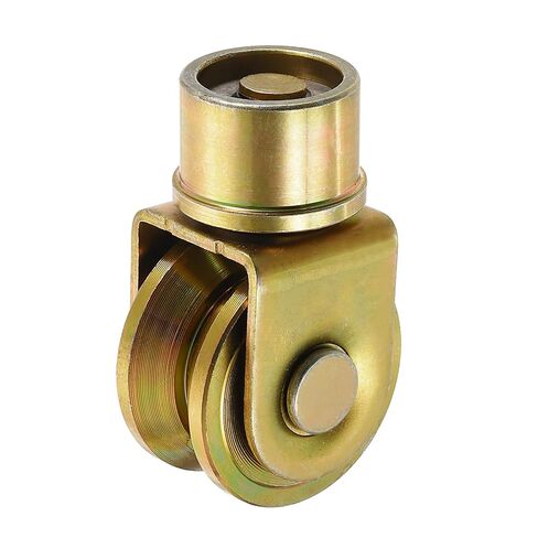 uxcell 3.1 Inch Sliding Gate Wheels, 4Pcs 360-Degree Rotatable V Groove Caster Pulley Block with Bracket for Track Rail Sliding Gate Industrial Machine, Gold in Saudi Arabia