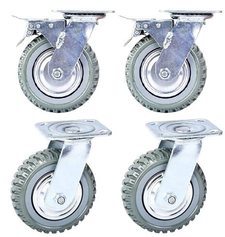 8 inch All Swivel Caster Wheels, Heavy Duty 4Pcs Pack Anti-Skid Rubber Swivel Casters with 360 Degree Top Plate (2 with Brakes Lock & 2 Without) in Kuwait