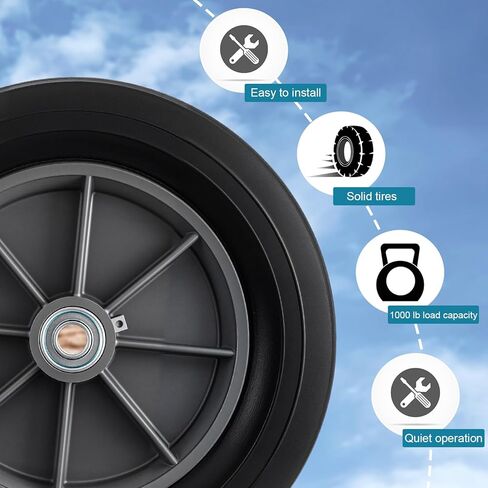 BBTO 4 Pack 12" Flat Free Solid Rubber Wheels & 5/8" Swivel Caster Set, 1000lb Load Capacity, Quiet Non-Marking Tires for Hand Trucks, Carts, Trailers & Moving Equipment in Saudi Arabia