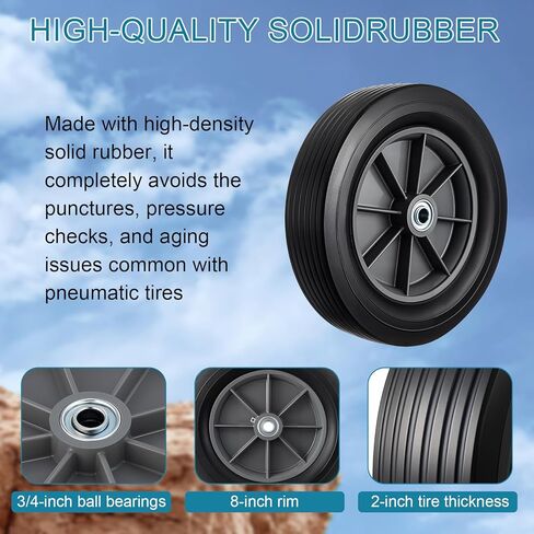 BBTO 4 Pack 12" Flat Free Solid Rubber Wheels & 5/8" Swivel Caster Set, 1000lb Load Capacity, Quiet Non-Marking Tires for Hand Trucks, Carts, Trailers & Moving Equipment in Saudi Arabia