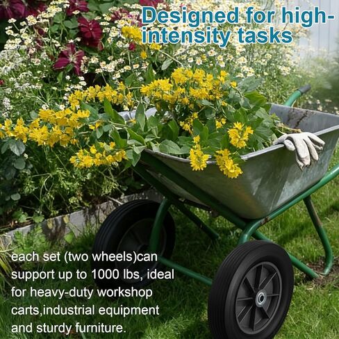 BBTO 4 Pack 12" Flat Free Solid Rubber Wheels & 5/8" Swivel Caster Set, 1000lb Load Capacity, Quiet Non-Marking Tires for Hand Trucks, Carts, Trailers & Moving Equipment in Saudi Arabia