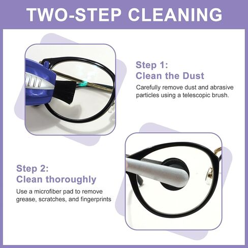 2PCS Eyeglass Cleaner Kit,Portable Glasses Cleaning Tool with Microfiber Tech and Portable Mini Brusheaner for Eyeglasses Sunglasses Reading Glasses, Easy to Carry for Travel Office Home in Kuwait
