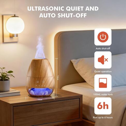 ناشر الزيوت العطرية من ديالان مع تأثير اللهب بالموجات فوق الصوتية لملح الهيمالايا، ناشر روائح مرطبة بالموجات فوق الصوتية مع إيقاف تلقائي لهدية المكتب المنزلي - 100 مل من الحبوب الخشبية in Kuwait