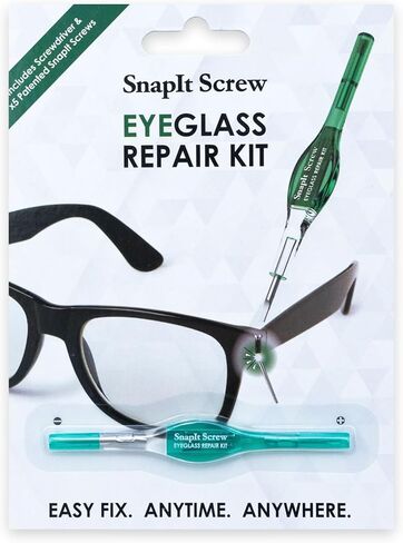 مجموعة إصلاح النظارات SnapIt Screw DIY، إصلاحات سريعة للإطارات ذات البراغي المفقودة أو السائبة، تتضمن مفك براغي بحجم الجيب مزدوج الأطراف و5 أحجام براغي - أخضر in Kuwait