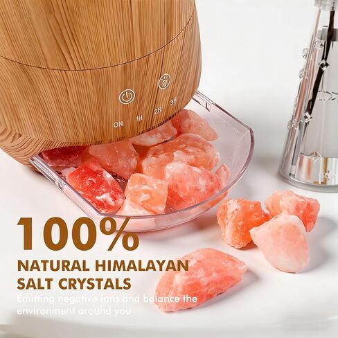 ناشر الزيوت العطرية من ديالان مع تأثير اللهب بالموجات فوق الصوتية لملح الهيمالايا، ناشر روائح مرطبة بالموجات فوق الصوتية مع إيقاف تلقائي لهدية المكتب المنزلي - 100 مل من الحبوب الخشبية in Kuwait