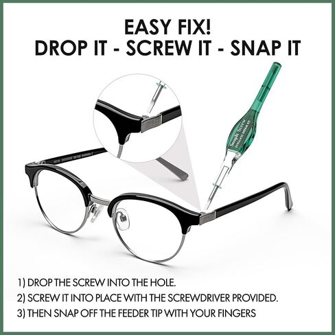 مجموعة إصلاح النظارات SnapIt Screw DIY، إصلاحات سريعة للإطارات ذات البراغي المفقودة أو السائبة، تتضمن مفك براغي بحجم الجيب مزدوج الأطراف و5 أحجام براغي - أخضر in Kuwait