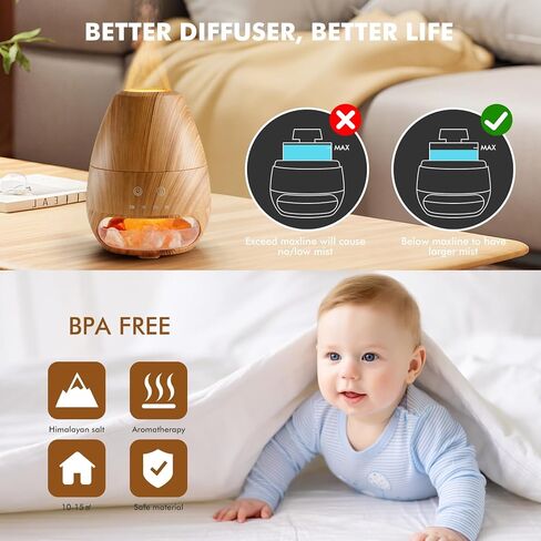 ناشر الزيوت العطرية من ديالان مع تأثير اللهب بالموجات فوق الصوتية لملح الهيمالايا، ناشر روائح مرطبة بالموجات فوق الصوتية مع إيقاف تلقائي لهدية المكتب المنزلي - 100 مل من الحبوب الخشبية in Kuwait