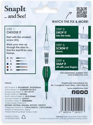 مجموعة إصلاح النظارات SnapIt Screw DIY، إصلاحات سريعة للإطارات ذات البراغي المفقودة أو السائبة، تتضمن مفك براغي بحجم الجيب مزدوج الأطراف و5 أحجام براغي - أخضر in Kuwait