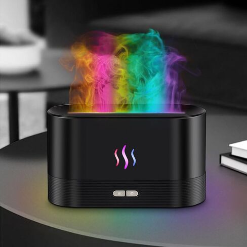 Flame Essential Oil Diffuser, 180ml Aromatherapy Diffuser with 7-Color LED Lights, Auto Shut-Off, Ultrasonic Cool Mist Humidifier for Home, Bedroom, Office, Gift (Black) in Saudi Arabia