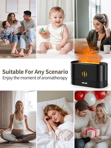 Flame Essential Oil Diffuser, 180ml Aromatherapy Diffuser with 7-Color LED Lights, Auto Shut-Off, Ultrasonic Cool Mist Humidifier for Home, Bedroom, Office, Gift (Black) in Saudi Arabia