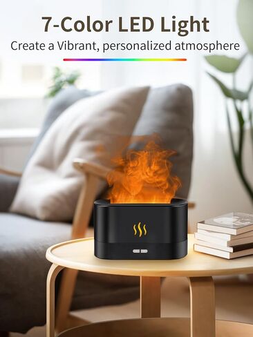 Flame Essential Oil Diffuser, 180ml Aromatherapy Diffuser with 7-Color LED Lights, Auto Shut-Off, Ultrasonic Cool Mist Humidifier for Home, Bedroom, Office, Gift (Black) in Saudi Arabia