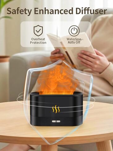 Flame Essential Oil Diffuser, 180ml Aromatherapy Diffuser with 7-Color LED Lights, Auto Shut-Off, Ultrasonic Cool Mist Humidifier for Home, Bedroom, Office, Gift (Black) in Saudi Arabia