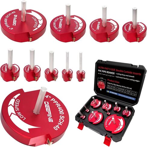 9Pcs Double Blade PVC Pipe Reamer Kit, PVC Fitting Saver Plastic Pipe Fitting Reamer Socket Saver Plumbing Tool Include 1/2",3/4'', 1'', 1-1/4",1-1/2'', 2'', 2-1/2",3'', 4'' for Schedule 40 in Saudi Arabia