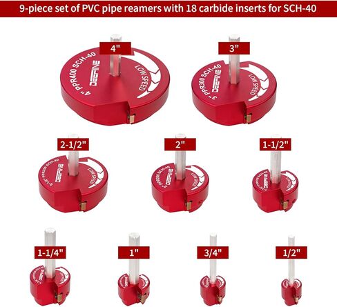 9Pcs Double Blade PVC Pipe Reamer Kit, PVC Fitting Saver Plastic Pipe Fitting Reamer Socket Saver Plumbing Tool Include 1/2",3/4'', 1'', 1-1/4",1-1/2'', 2'', 2-1/2",3'', 4'' for Schedule 40 in Saudi Arabia