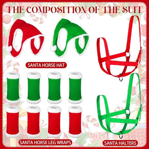 12 قطعة (أحمر وأخضر) مجموعة حصان عيد الفصح من إكسسوارات أزياء الحصان مع قبعات عيد الفصح وأغطية أرجل الحصان قابلة للتعديل لمستلزمات الحفلات والديكور في العطلات in Kuwait