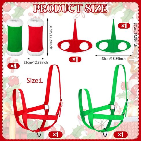 12 قطعة (أحمر وأخضر) مجموعة حصان عيد الفصح من إكسسوارات أزياء الحصان مع قبعات عيد الفصح وأغطية أرجل الحصان قابلة للتعديل لمستلزمات الحفلات والديكور في العطلات in Kuwait