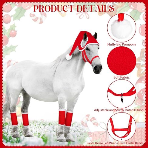 12 قطعة (أحمر وأخضر) مجموعة حصان عيد الفصح من إكسسوارات أزياء الحصان مع قبعات عيد الفصح وأغطية أرجل الحصان قابلة للتعديل لمستلزمات الحفلات والديكور في العطلات in Kuwait