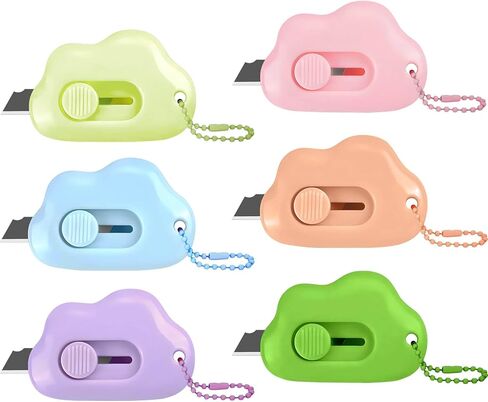 Cloud Retractable Box Cutter 4 Pack - With Key Rings,Safe Auto-Retract Design,Mini Paper Cutter for Box,Packages,Mail,Envelopes,Portable Keychain Letter Opener for Home,Office,Travel in Saudi Arabia