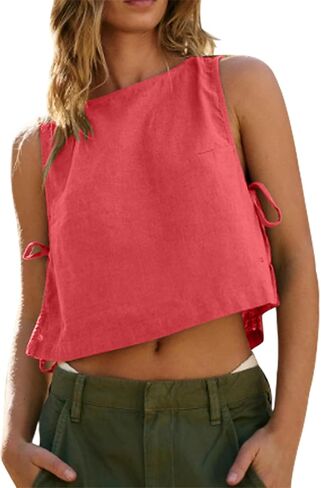 قمة محصول الكتان القطني للنساء الصيفية قمم الصيفية بأكمال مقسم الجانب من ذلك in Kuwait