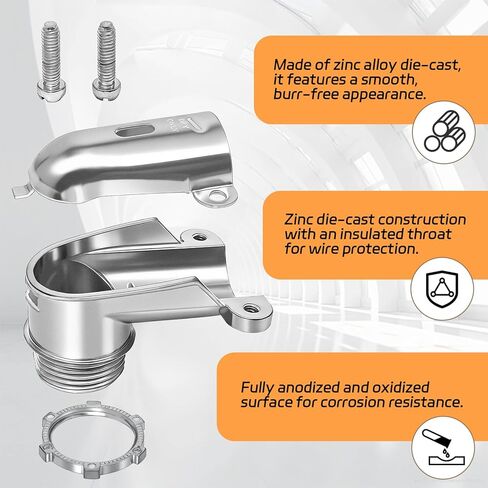 6 قطع موصلات ضغط 90 درجة AC/MC/Flex 3/8 90 درجة موصل كابل الكوع، تركيب قناة معدنية مرنة 3/8 بوصة، قالب زنك مصبوب، شهادة UL in Kuwait