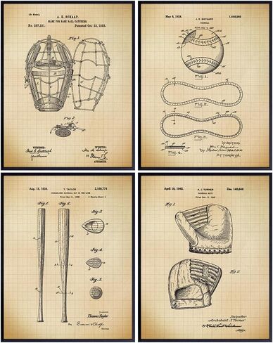 لوحة فنية جدارية لغرفة الأطفال مقاس 11 × 14 - مطبوعات بيسبول عتيقة - لوحة فنية جدارية للأطفال والمراهقين وغرفة الألعاب والمكتب - ديكور فريد للأطفال، ديكور غرفة للصبي، مروحة رياضية - مجموعة ديكور غرفة النوم - غير مؤطرة in Kuwait