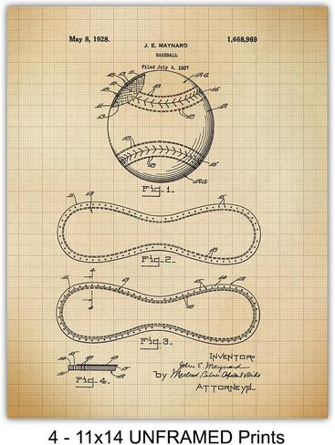 لوحة فنية جدارية لغرفة الأطفال مقاس 11 × 14 - مطبوعات بيسبول عتيقة - لوحة فنية جدارية للأطفال والمراهقين وغرفة الألعاب والمكتب - ديكور فريد للأطفال، ديكور غرفة للصبي، مروحة رياضية - مجموعة ديكور غرفة النوم - غير مؤطرة in Kuwait
