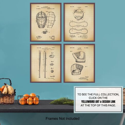 لوحة فنية جدارية لغرفة الأطفال مقاس 11 × 14 - مطبوعات بيسبول عتيقة - لوحة فنية جدارية للأطفال والمراهقين وغرفة الألعاب والمكتب - ديكور فريد للأطفال، ديكور غرفة للصبي، مروحة رياضية - مجموعة ديكور غرفة النوم - غير مؤطرة in Kuwait