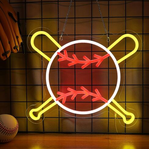 Attivolife Baseball Neon Sign for Wall Decor, Light up Sport Campaign Ball LED Lamp with Dim USB Powered, Unique Home Club Shop Party Birthday Christmas Day Gift for Boy Teenage Student Athlete Man in Kuwait
