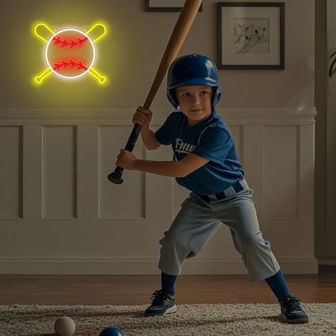 Attivolife Baseball Neon Sign for Wall Decor, Light up Sport Campaign Ball LED Lamp with Dim USB Powered, Unique Home Club Shop Party Birthday Christmas Day Gift for Boy Teenage Student Athlete Man in Kuwait