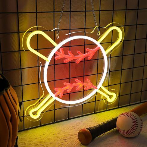 Attivolife Baseball Neon Sign for Wall Decor, Light up Sport Campaign Ball LED Lamp with Dim USB Powered, Unique Home Club Shop Party Birthday Christmas Day Gift for Boy Teenage Student Athlete Man in Kuwait