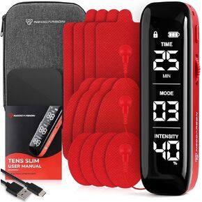NEOCARBON TENS Unit Muscle Stimulator Slim for Pain Relief, Physical Therapy & Muscle Recovery, Portable EMS Pulse Massager Machine for Back, Neck & Shoulder Pain, Red in Saudi Arabia