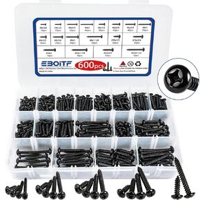 600 PCS 304 Stainless Steel Wood Screws Assortment Kit, Assorted Sheet Metal Screws #4/#6/#8/#10/#12 Phillips Pan Head Self-Tapping Screws Set,Assorted Wood Screws, Length 3/8" to 1-1/2" (Black) in Saudi Arabia