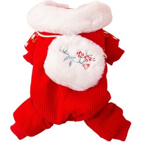 Thick Red Dog Pants Winter Velvet Four-Legged Dog Pants Flower Embroidered Dog Pants Christmas New Year Dog Clothing in Kuwait