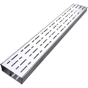 Silver Stainless Steel Trench Drain with End Caps, Garage Length 39.4 in Drainage System Channel Kit, Garden Metal Decoration Grate Systems (Silver-39.4X7.9X2In) in Kuwait