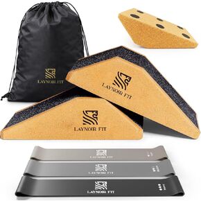 Anti-Slip Squat Wedge Block (2-Pack) – Heel Elevated Squats, 20° & 40° Cork Wedges for Weightlifting, Mobility & Knee Support – Includes Resistance Bands & Carry Bag in Saudi Arabia