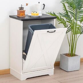 13 Gallons Tilt Out Trash Can Cabinet, Wooden Trash Can Cabinet Tilt Out Pet Proof Hidden Garbage Cabinet for Kitchen, Antique White in Saudi Arabia
