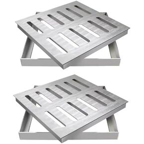شبكات تصريف مربعة من الفولاذ المقاوم للصدأ قابلة للفصل شديدة التحمل - لوحة غطاء مجاري متينة للرصيف وأحواض الصيد ومياه الصرف الصحي - مجموعة من 2 (20 × 20 × 3 سم / 7.8 × 7.8 × 1.2 بوصة) in Kuwait