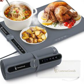 Food Warming Mat, 9-Temperature Electric Heating Tray with Timer & Safety Lock, Silicone Roll-Up Buffet Warmer for Countertop, Parties, Home & Travel (Dark Grey) in Saudi Arabia