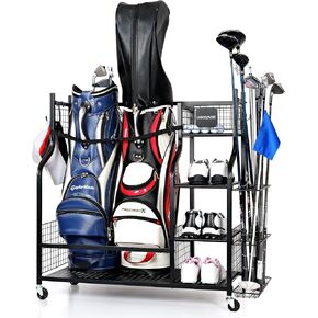Golf Bag Storage Organizer Rack for Garage, Golf Bag Stand with Rolling Wheels, Heavy-Duty Metal Golf Equipment Organizer for Home, Garage, Clubhouse in Saudi Arabia