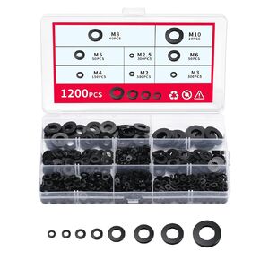 1200 Pcs Nylon Washers for Screws, Plastic Washers for Bolts, Flat WashersLocking Washer Assortment for Household & Commercial, M2 M2.5 M3 M4 M5 M6 M8 M10(Black) in Kuwait