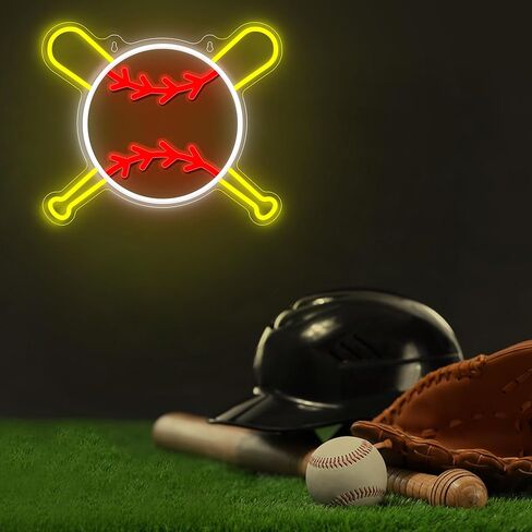 Attivolife Baseball Neon Sign for Wall Decor, Light up Sport Campaign Ball LED Lamp with Dim USB Powered, Unique Home Club Shop Party Birthday Christmas Day Gift for Boy Teenage Student Athlete Man in Kuwait