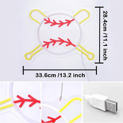 Attivolife Baseball Neon Sign for Wall Decor, Light up Sport Campaign Ball LED Lamp with Dim USB Powered, Unique Home Club Shop Party Birthday Christmas Day Gift for Boy Teenage Student Athlete Man in Kuwait