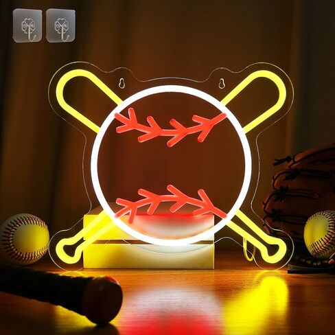 Attivolife Baseball Neon Sign for Wall Decor, Light up Sport Campaign Ball LED Lamp with Dim USB Powered, Unique Home Club Shop Party Birthday Christmas Day Gift for Boy Teenage Student Athlete Man in Kuwait