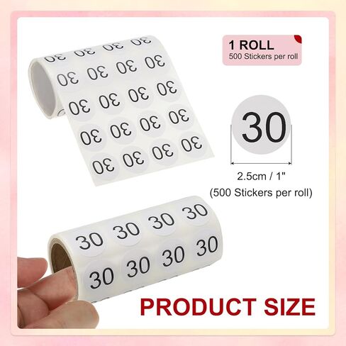 PATIKIL 500pcs 1" Number Stickers, Number 30 Sticker Numbers Labels Round Small Vinyl Self Adhesive Label Circle Decals 1 Roll for Photo Album Poster Table, Black in Kuwait