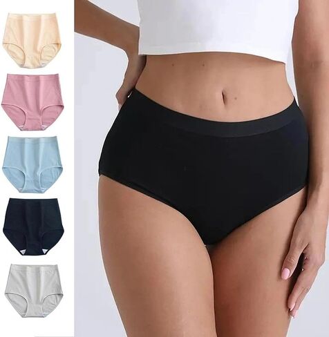 5 قطع من الملابس الداخلية الرياضية النسائية، سراويل داخلية مريحة عالية الخصر، مجموعة سراويل داخلية ناعمة للارتداء اليومي واليوجا واللياقة البدنية in Kuwait