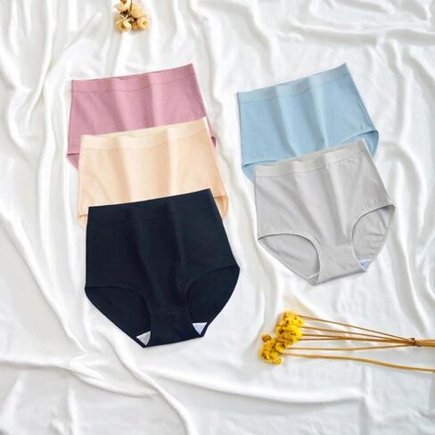 5 قطع من الملابس الداخلية الرياضية النسائية، سراويل داخلية مريحة عالية الخصر، مجموعة سراويل داخلية ناعمة للارتداء اليومي واليوجا واللياقة البدنية in Kuwait