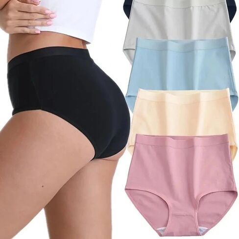 5 قطع من الملابس الداخلية الرياضية النسائية، سراويل داخلية مريحة عالية الخصر، مجموعة سراويل داخلية ناعمة للارتداء اليومي واليوجا واللياقة البدنية in Kuwait
