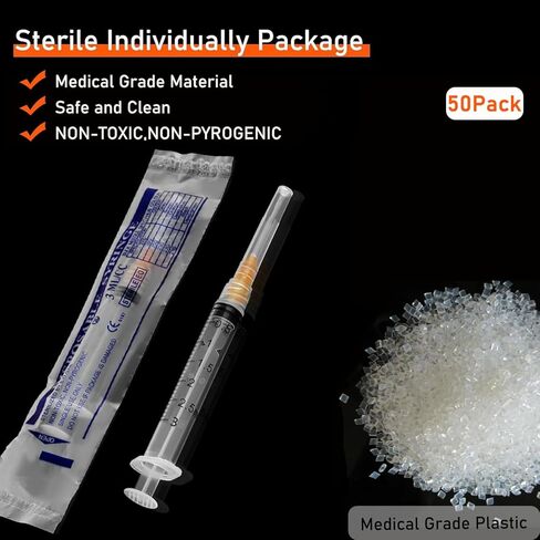 50 حزمة 3 مل / سم مكعب محاقن مختبر Luer Lock مع إبرة 25Ga 1.0 بوصة، معبأة بشكل فردي in Kuwait